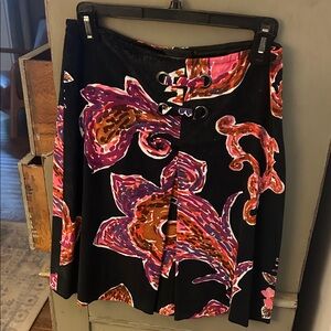 Etcetera Black Skirt with Pink and Orange Floral Design